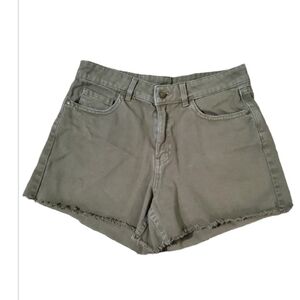 Sz 6 Jean Shorts Olive Green Cut Offs Distressed Booty Low Rise Boho Camp Gorp